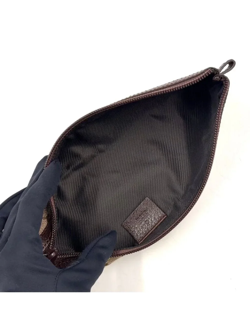 Gucci GG Canvas Leather Brown Triangle Pen Pouch